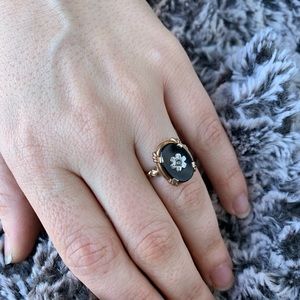 Antique Art Deco Black Onyx Diamond 10k Gold Ring
